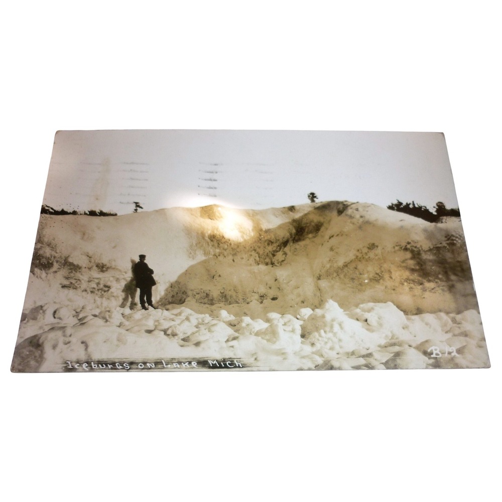1938 Whitehall MI Iceburgs Lake Michigan Winter Shore RPPC